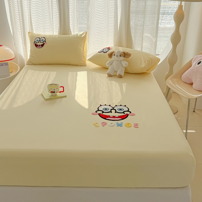 91家纺网 家纺一手货源 找家纺 （总）眠帛家居 2025新款A类水洗棉卡通毛巾绣单床笠