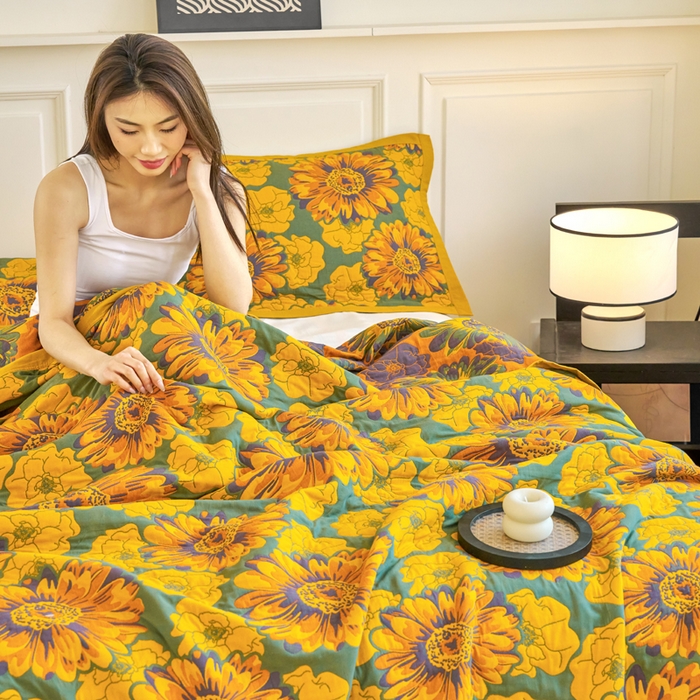 91家纺网 家纺一手货源 找家纺 棠薇家纺 2025新款60S长绒棉纯棉纱布毛巾被 可可花园