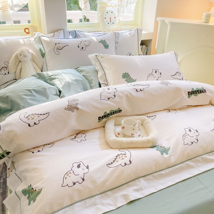 91家纺网 家纺一手货源 找家纺 7V 2025新款轻奢大宽边100%纯棉四件套133*76全棉喷气宽幅长绒棉被套床单床笠套件 侏罗纪