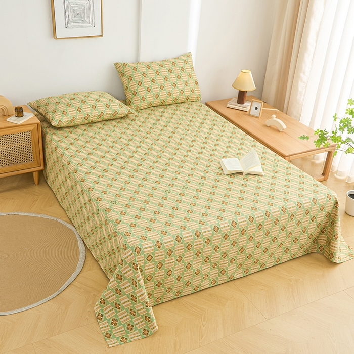 91家纺网 家纺一手货源 找家纺 九亭家纺 2025新款A类全棉老粗布床单 花儿棋盘格