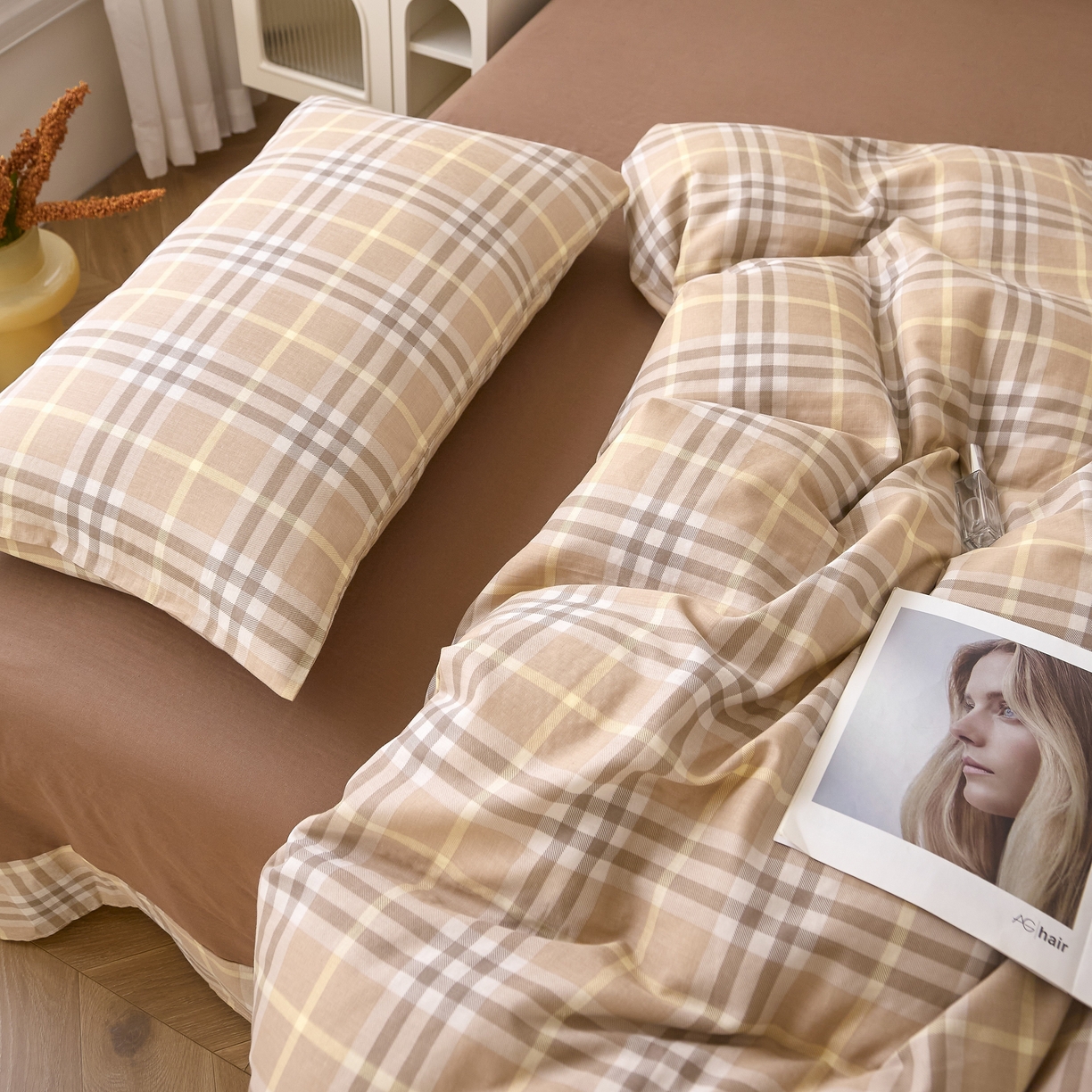 91家纺网 家纺一手货源 找家纺 嘉汀兰家居 2025新款圆角花边款全棉纯棉A类母婴级有氧全棉双层纱亲肤全棉小清新印花四件套 格韵