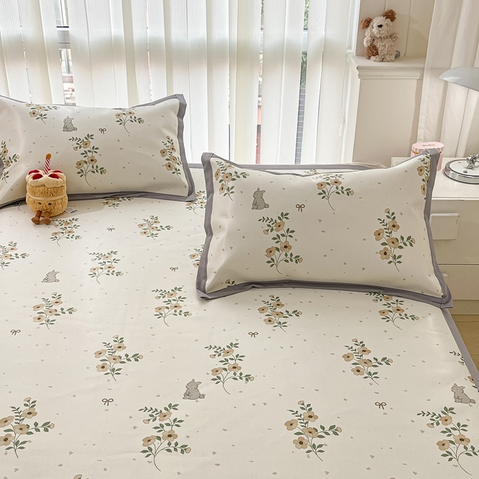 91家纺网 家纺一手货源 找家纺 川悦生活 2025新款600D立体宽边冰丝印花凉席 春日花钿