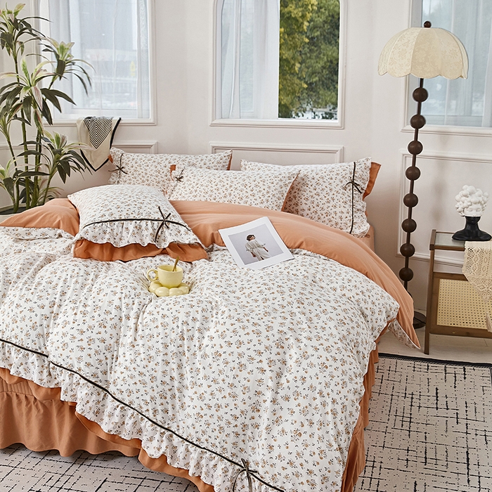 91家纺网 家纺一手货源 找家纺 卡迪亚家纺 2025新款轻氧棉小碎花韩式花边床盖 雅秀