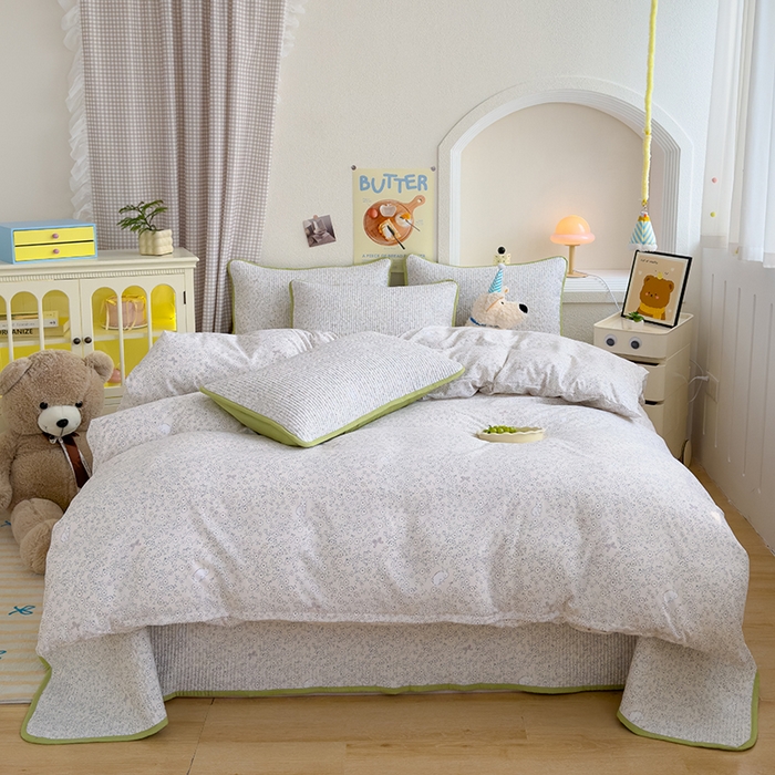 91家纺网 家纺一手货源 找家纺 赫梵茜 2025新款有氧针织双层纱单床盖床盖三件套床盖四件套 安琪拉兔