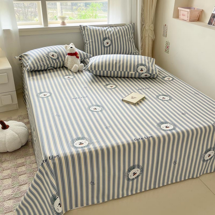 91家纺网 家纺一手货源 找家纺 新印象2025新款直角纯棉老粗布套件 床单款老粗布 -小狮子