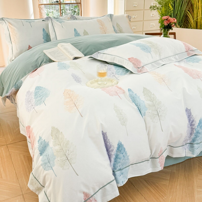 91家纺网 家纺一手货源 找家纺 7V 2025新款轻奢大宽边100%纯棉四件套133*76全棉喷气宽幅长绒棉被套床单床笠套件 麦风