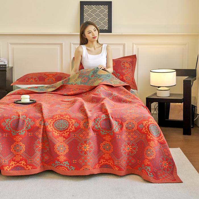 91家纺网 家纺一手货源 找家纺 棠薇家纺 2025新款60S长绒棉纯棉纱布毛巾被 盛世繁华