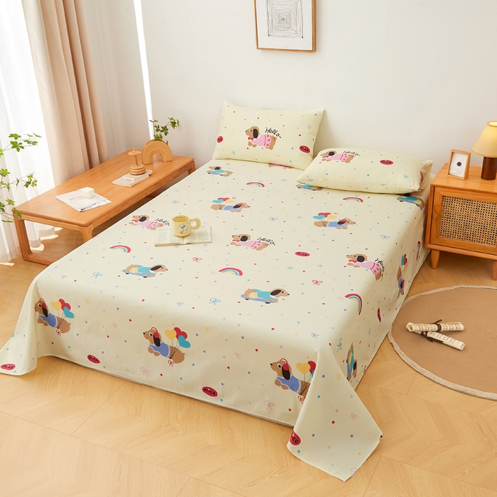 91家纺网 家纺一手货源 找家纺 金泰莱 2025新款锦柔老粗布床单老粗布凉席三件套 小狗乐园