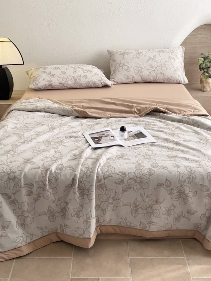 91家纺网 家纺一手货源 找家纺 吾诺 2025 全棉色织提花三层纱夏被四件套全棉夏被大豆夏被夏凉被空调被子被芯 芳菲-咖