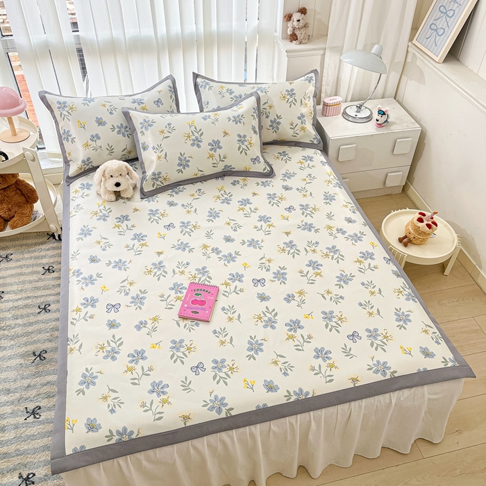 91家纺网 家纺一手货源 找家纺 川悦生活 2025新款600D立体宽边冰丝印花凉席 花月青啬