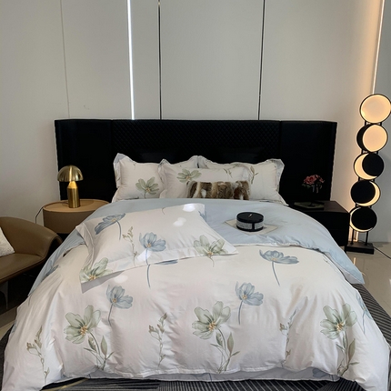 91家纺网 家纺一手货源 找家纺 莱豫家纺 2025新款50支长绒棉数码印花四件套 静蕾初绽