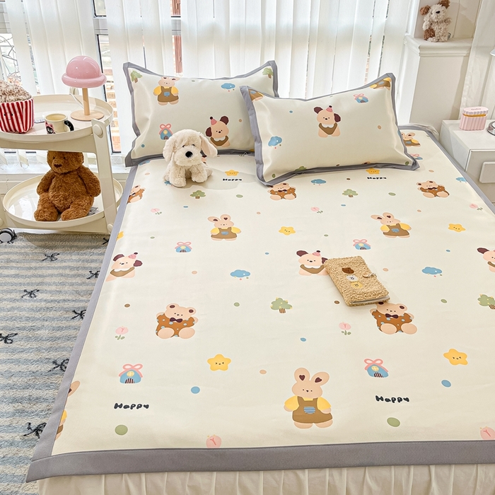 91家纺网 家纺一手货源 找家纺 川悦生活 2025新款600D立体宽边冰丝印花凉席 咔吉