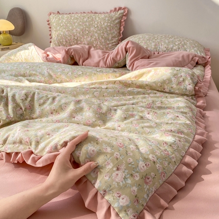 91家纺网 家纺一手货源 找家纺 （总）欧尚 2025新款针织棉双层纱四件套