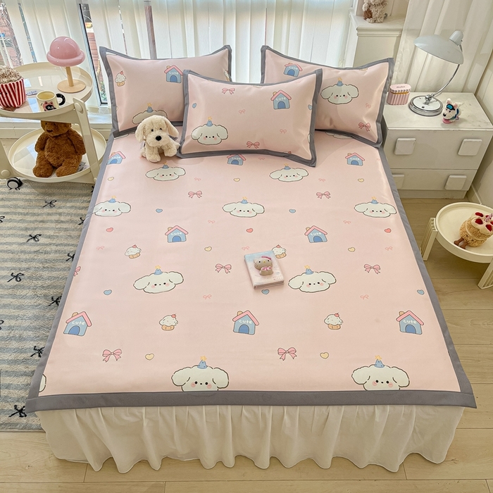 91家纺网 家纺一手货源 找家纺 川悦生活 2025新款600D立体宽边冰丝印花凉席 奶卷甜蜜日常