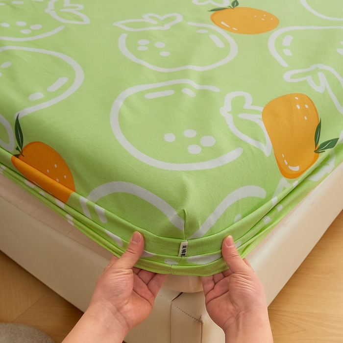 91家纺网 家纺一手货源 找家纺 棉乐町家居 2025新款锦柔老粗布印花床笠 气泡橙