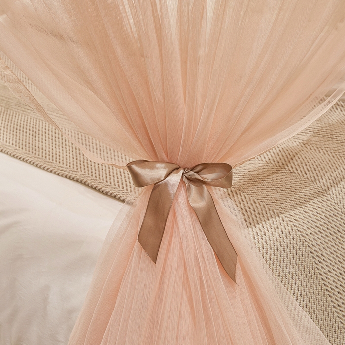 91家纺网 家纺一手货源 找家纺 夏彩 2025新款绣花加柔加密铝合金接口高度可调节轨道蚊帐88620 88620杏色