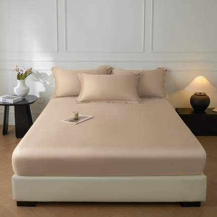 涵宸2025新款天丝-天丝棉-纯色单床笠-场景1 床笠-奶茶杏