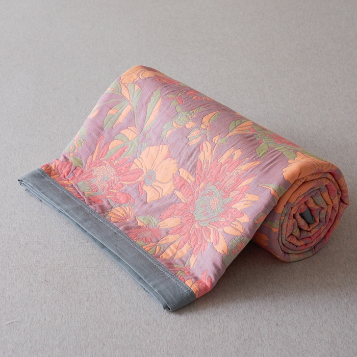 91家纺网 家纺一手货源 找家纺 棠薇家纺 2025新款60S长绒棉纯棉纱布毛巾被 花团锦簇