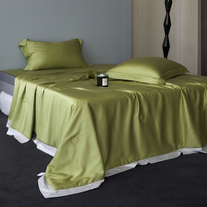 91家纺网 家纺一手货源 找家纺 A+爱家（纪梵茜） 2025新款纯色夏被四件套 冰岛绿