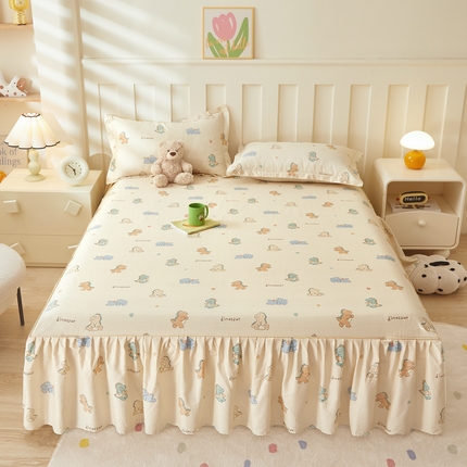 名优家纺 2025新款A类13070全棉纯棉韩版印花床裙 恐龙小霸王