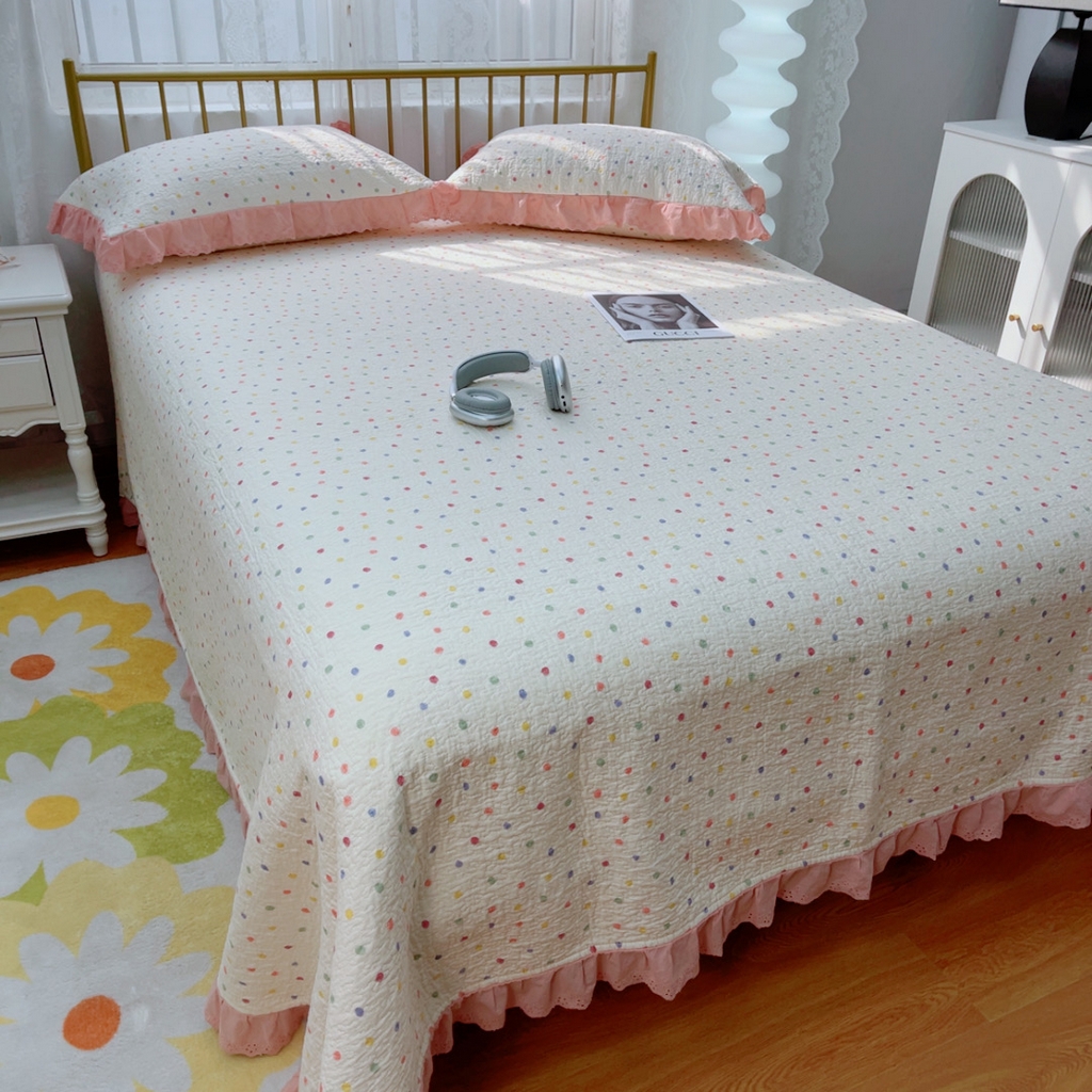 91家纺网 家纺一手货源 找家纺 暖居 2025春夏款高温砂洗棉花床盖三件套被套四件套同款纯棉夏被空调被四季 彩色波点