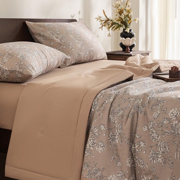 91家纺网 家纺一手货源 找家纺 吾诺 2025 全棉印花单层纱大豆夏被四件套夏凉被空调被子被芯全棉夏被 芬芳