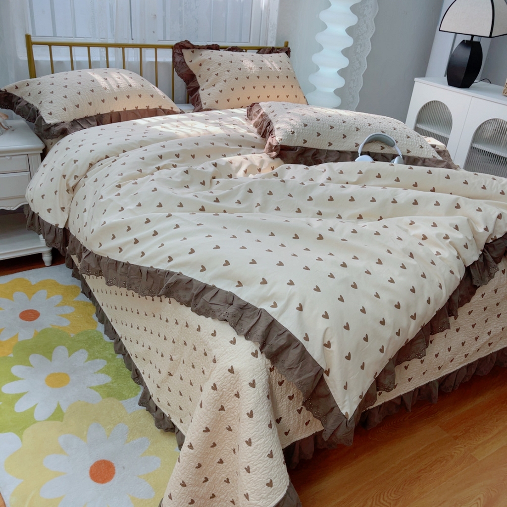 91家纺网 家纺一手货源 找家纺 暖居 2025春夏款高温砂洗棉花床盖三件套被套四件套同款纯棉夏被空调被四季 爱心卡