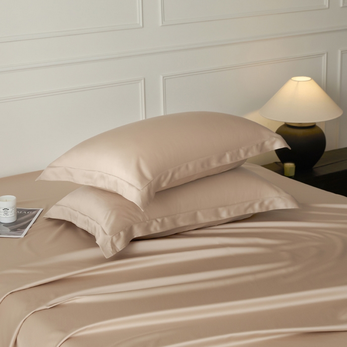 91家纺网 家纺一手货源 找家纺 涵宸2025新款天丝-天丝棉-纯色单枕套-场景1 枕套-奶茶杏