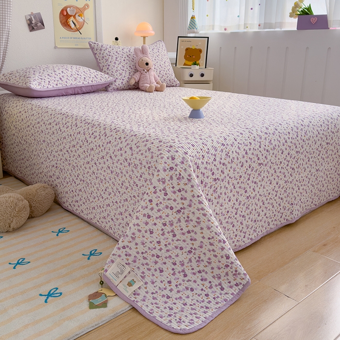 91家纺网 家纺一手货源 找家纺 赫梵茜 2025新款有氧针织双层纱单床盖床盖三件套床盖四件套 花语-紫