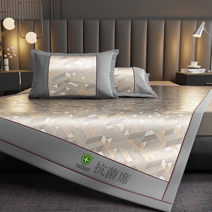 小牛席业 2025新款A加厚款-可机洗抗菌提花冰丝席凉席藤席冰藤席冰丝席竹席草席空调席乳胶席豆豆席 抗菌席-魔幻方格-咖色