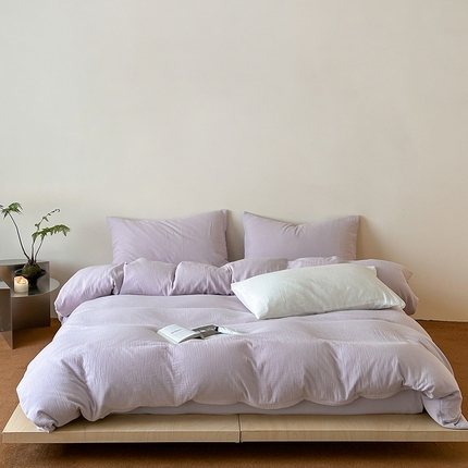 简家居 2025新款全棉纯色双层纱四件套系列 烟紫