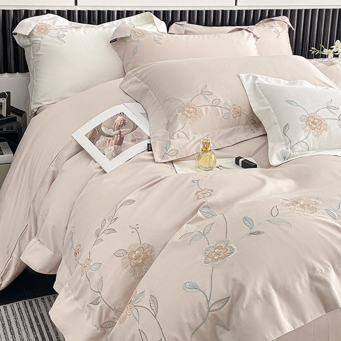 91家纺网 家纺一手货源 找家纺 2025新款春夏新款A类长绒棉全工艺刺绣四件套纯棉全棉轻奢风直播高端床上用品 蔓艺-颜粉