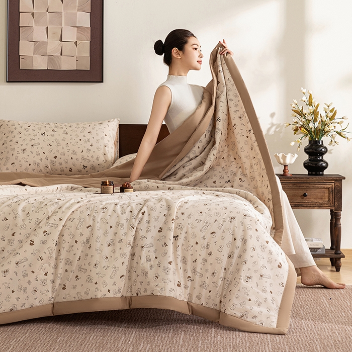 91家纺网 家纺一手货源 找家纺 （总）吾诺 2025 全棉印花单层纱大豆夏被四件套夏凉被空调被子被芯全棉夏被