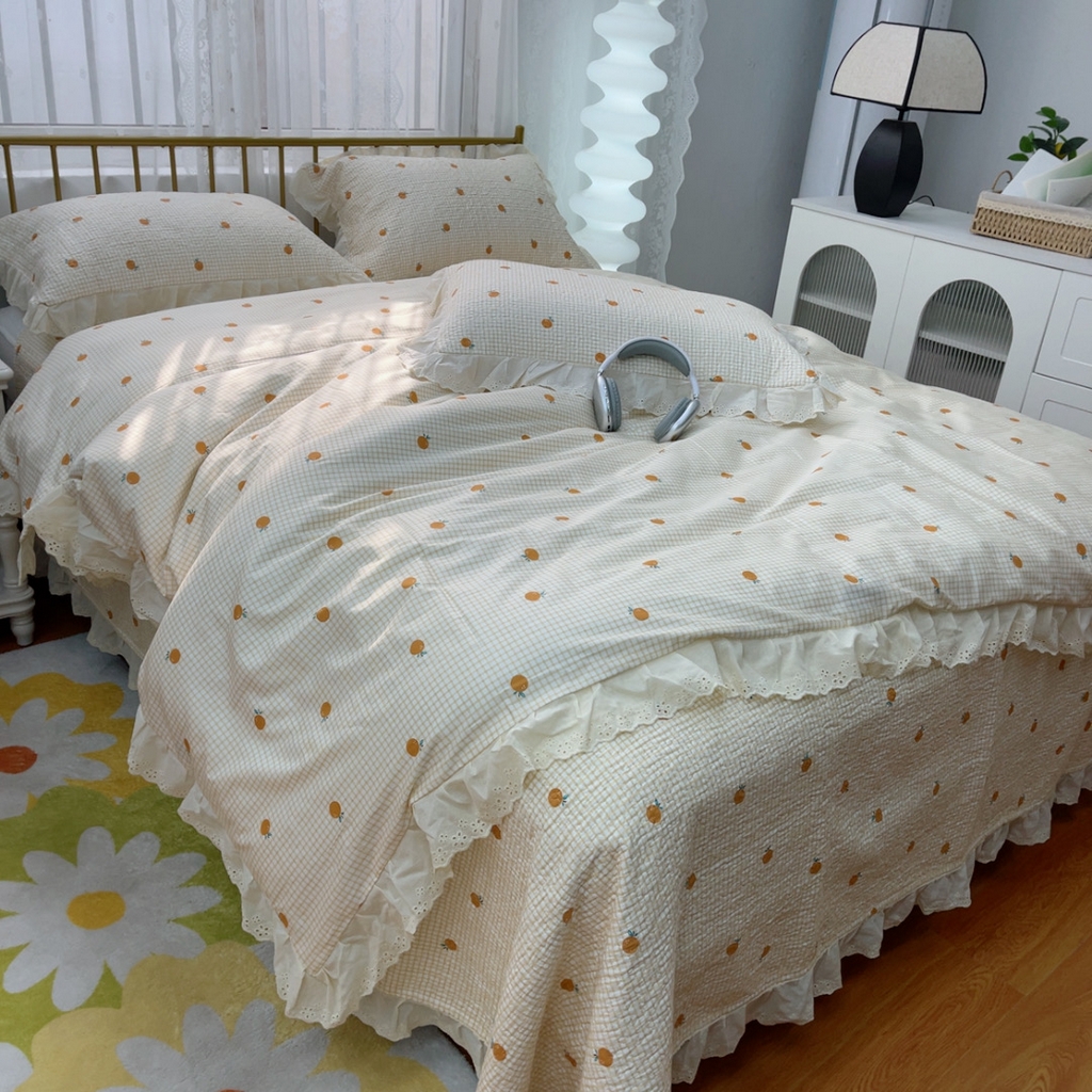 91家纺网 家纺一手货源 找家纺 暖居 2025春夏款高温砂洗棉花床盖三件套被套四件套同款纯棉夏被空调被四季 小甜橘