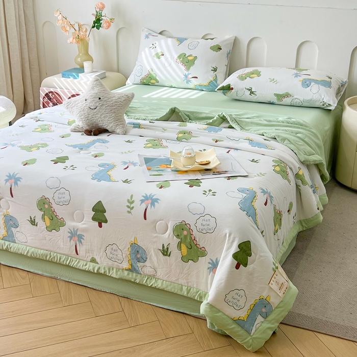 91家纺网 家纺一手货源 找家纺 爱屋及屋2025新款棉花夏被 绿色恐龙