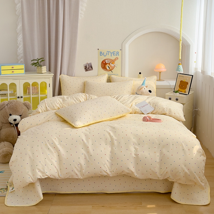 91家纺网 家纺一手货源 找家纺 赫梵茜 2025新款有氧针织双层纱单床盖床盖三件套床盖四件套 奶油波波