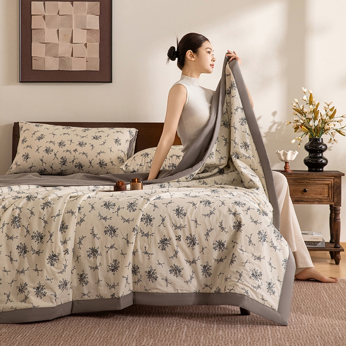 91家纺网 家纺一手货源 找家纺 吾诺 2025 全棉印花单层纱大豆夏被四件套夏凉被空调被子被芯全棉夏被 雅苑