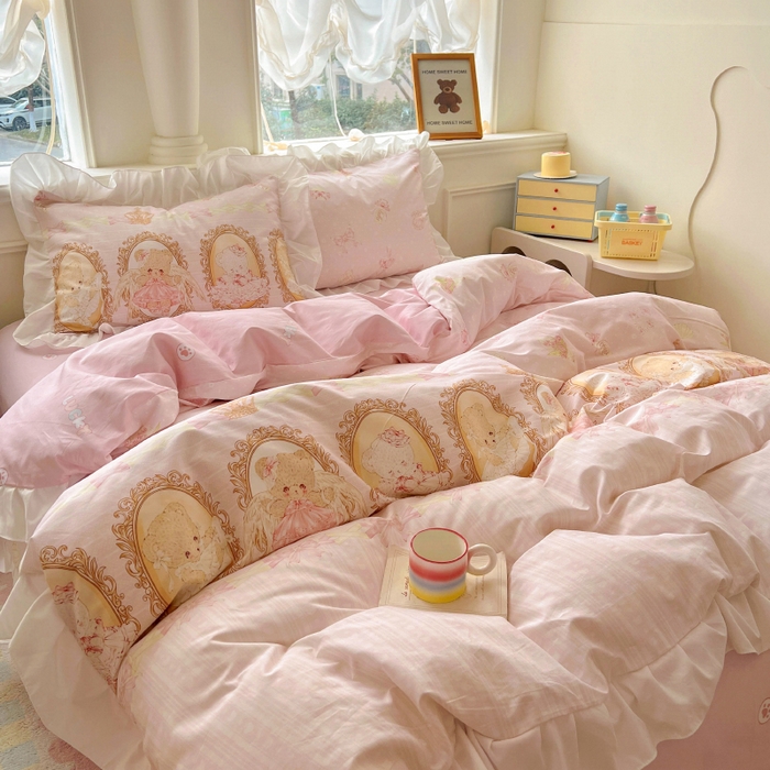 91家纺网 家纺一手货源 找家纺 （总）浩诚 2025新款洛丽塔纯棉花边款四件套