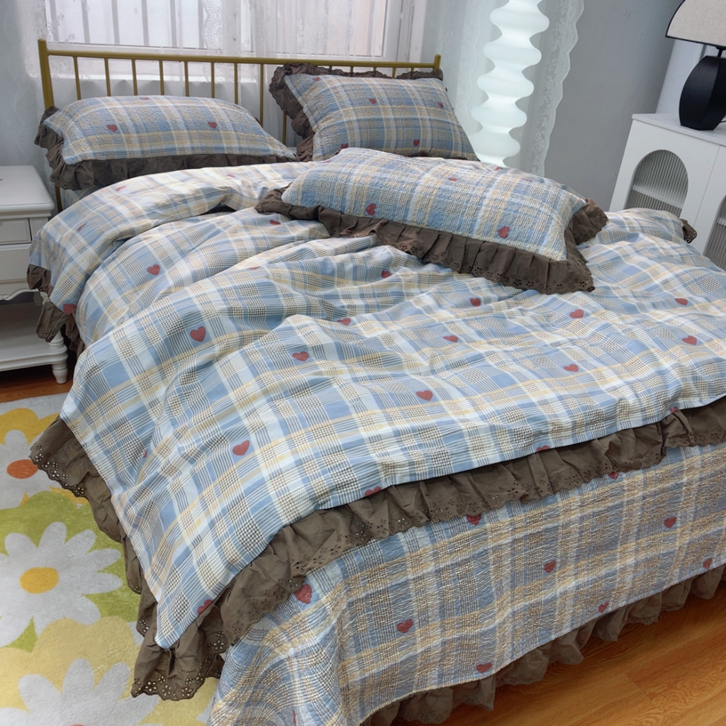 91家纺网 家纺一手货源 找家纺 暖居 2025春夏款高温砂洗棉花床盖三件套被套四件套同款纯棉夏被空调被四季 莱恩蓝色