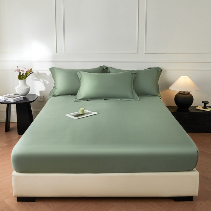 91家纺网 家纺一手货源 找家纺 涵宸2025新款天丝-天丝棉-纯色单床笠-场景1 床笠-赛琳绿