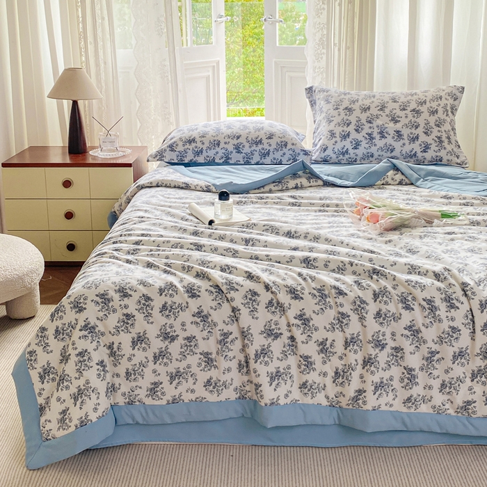 91家纺网 家纺一手货源 找家纺 左右家纺 2025新款A类双层纱大豆夏凉被 云水兰