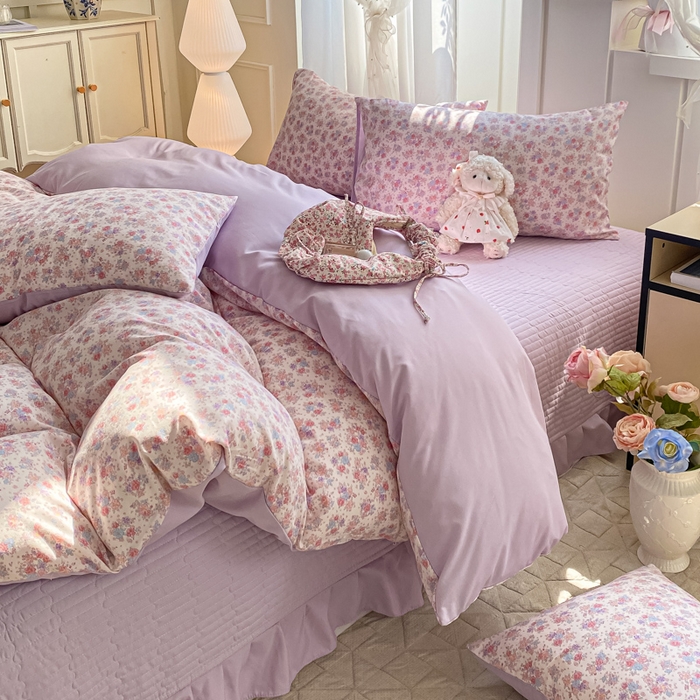 91家纺网 家纺一手货源 找家纺 一比一家纺 2025新款针织双层纱床盖四件套 春天里