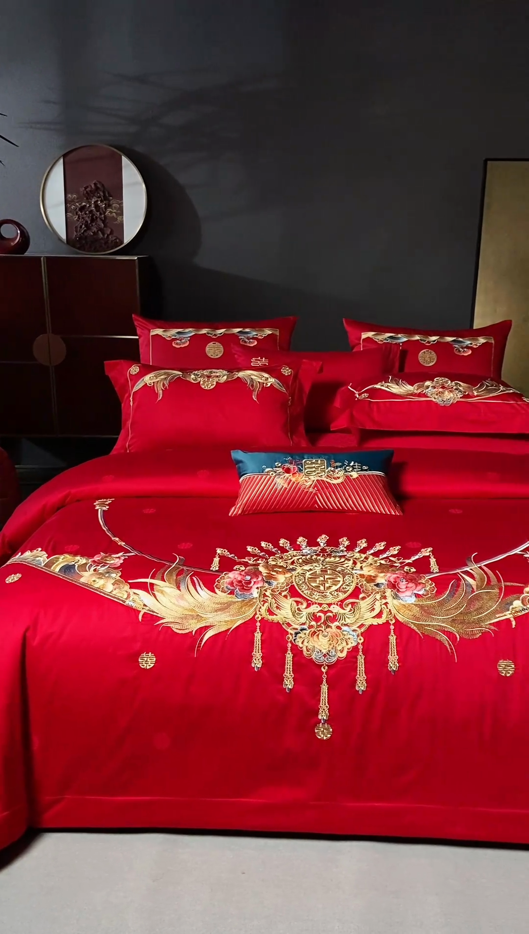 91家纺网 家纺一手货源 找家纺 高大尚 2025新款长绒棉囍嫁系列四件套荣华富贵