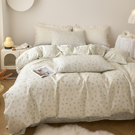 91家纺网 家纺一手货源 找家纺 （总）嘉汀兰家居 2025新款圆角花边款全棉纯棉A类母婴级有氧全棉双层纱亲肤全棉小清新印花四件套