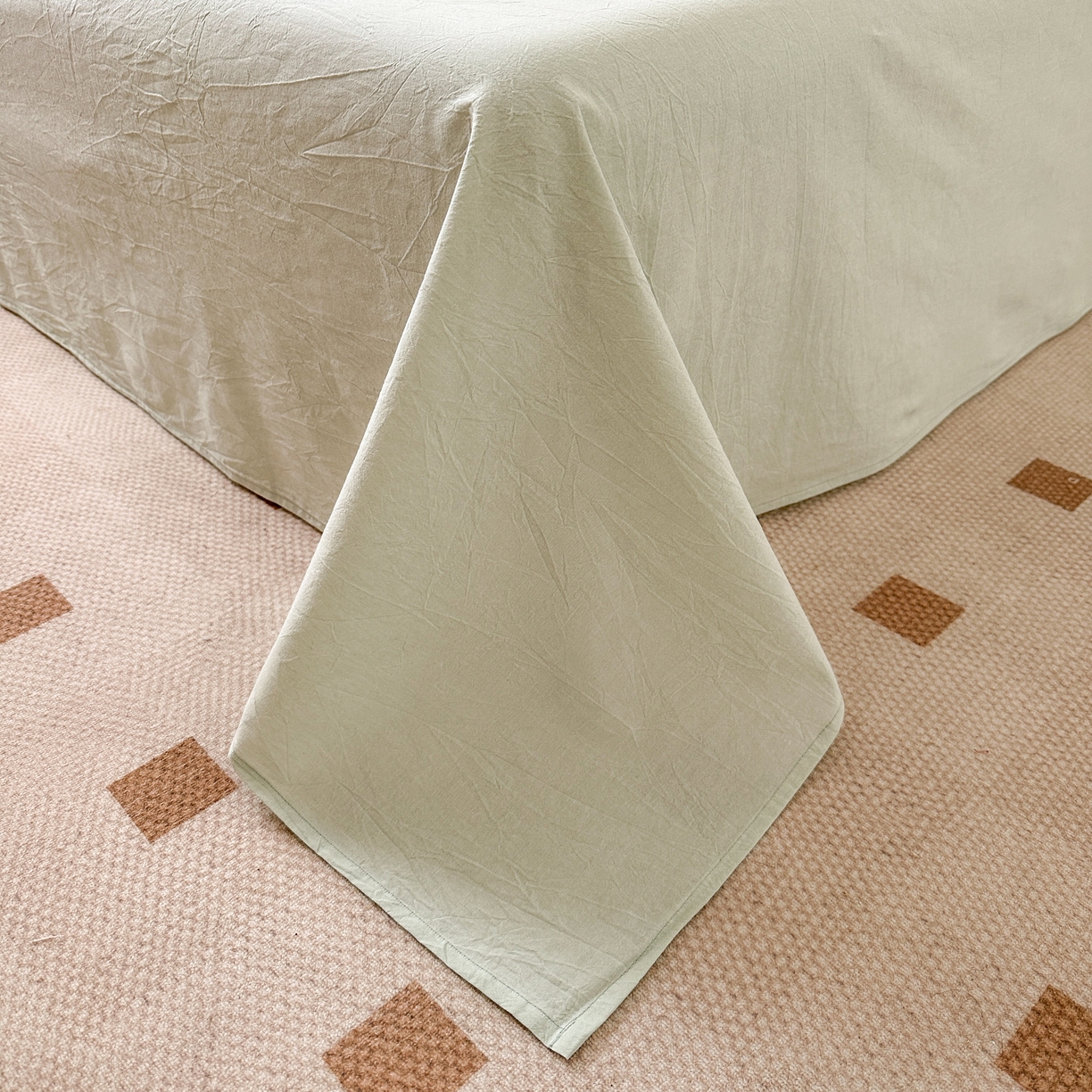 91家纺网 家纺一手货源 找家纺 嘉汀兰家居  2025新款A类母婴级有氧全棉色织水洗棉小清新印花床单单品单床单床单单件 薄荷绿