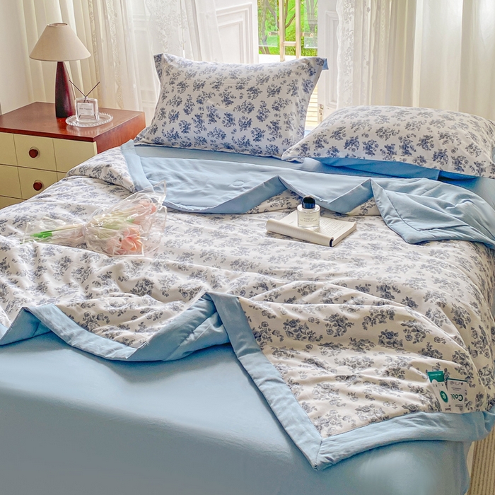 91家纺网 家纺一手货源 找家纺 左右家纺 2025新款A类双层纱大豆夏凉被 云水兰