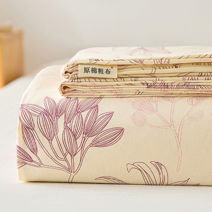 九亭家纺 2025新款A类全棉老粗布床单 繁花-咖