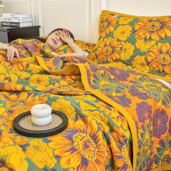 91家纺网 家纺一手货源 找家纺 棠薇家纺 2025新款60S长绒棉纯棉纱布毛巾被 可可花园