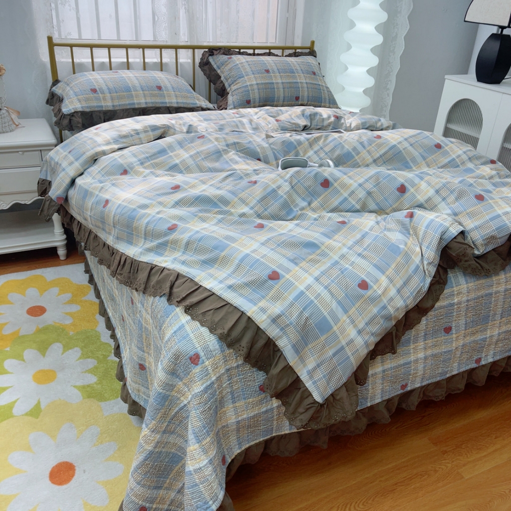 91家纺网 家纺一手货源 找家纺 暖居 2025春夏款高温砂洗棉花床盖三件套被套四件套同款纯棉夏被空调被四季 莱恩蓝色