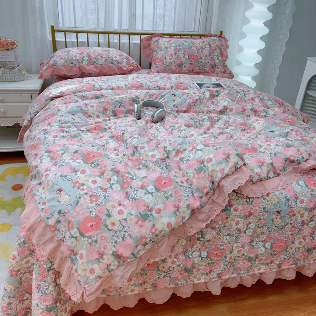 91家纺网 家纺一手货源 找家纺 暖居 2025春夏款高温砂洗棉花床盖三件套被套四件套同款纯棉夏被空调被四季 安娜公主